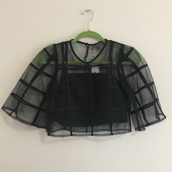 NWT Gracia Black Caged Sheer Crop Top - Picture 4 of 8